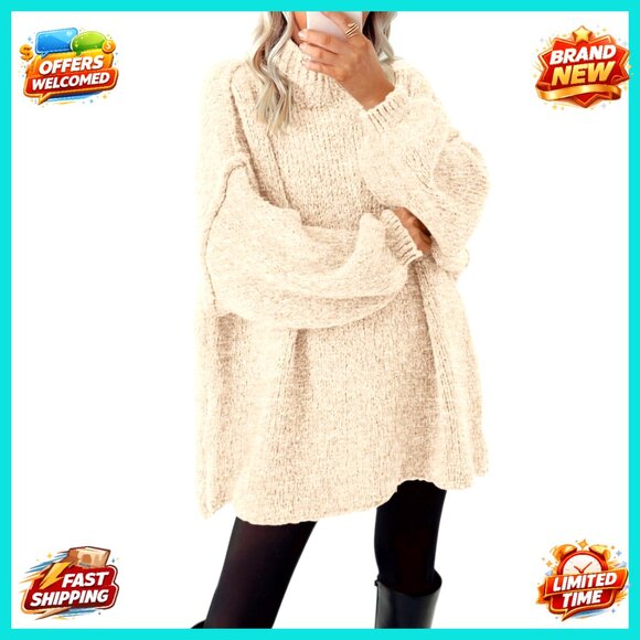 Oversized Cable Knit Mock Neck Sweater Long Sleeve Pullover Winter Thick